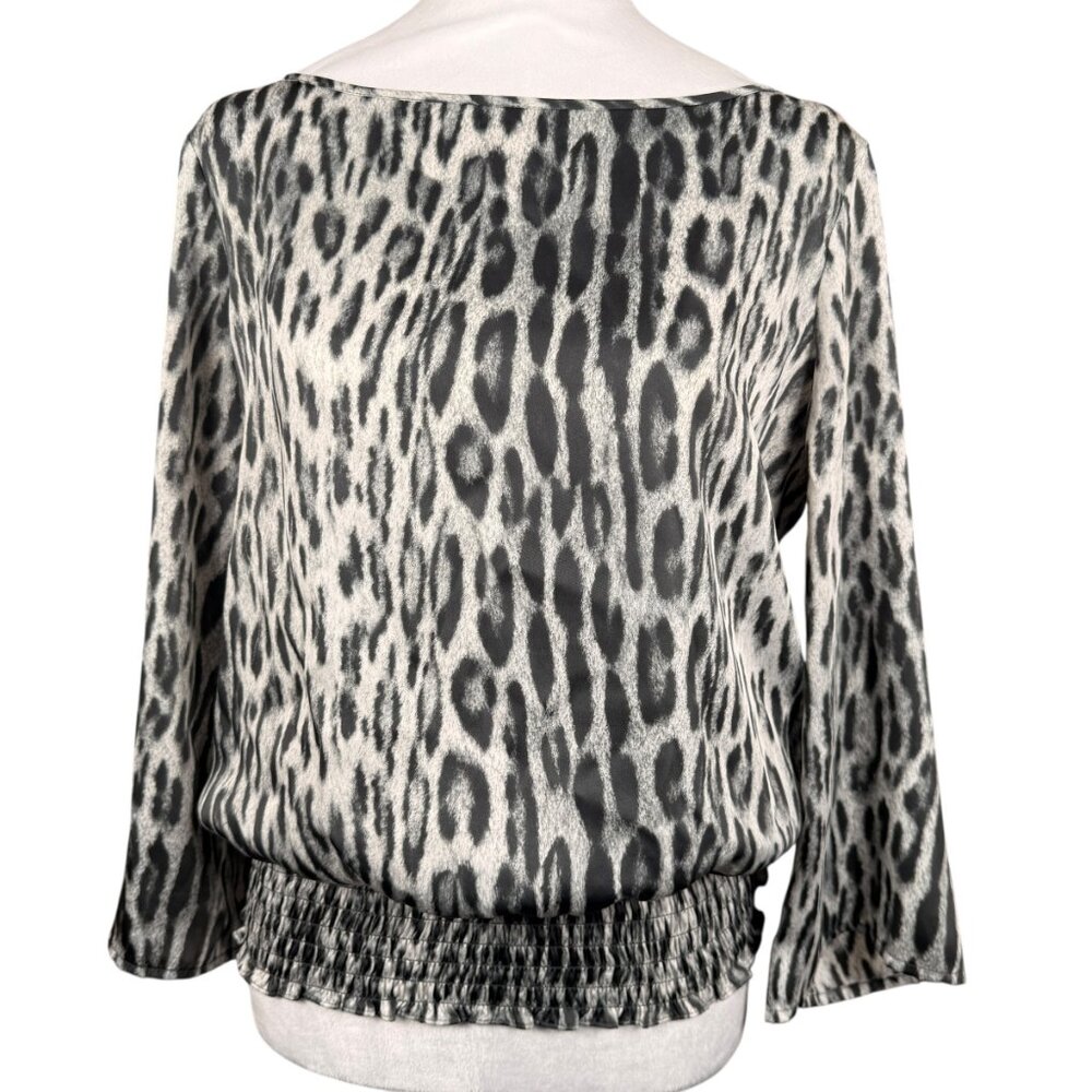Michael Kors Blouse Women’s Small Animal Print Gray Black Long Sleeve Elastic He
